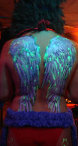 Angelic style wings painted with acrylic markers at Critical Massive 09.